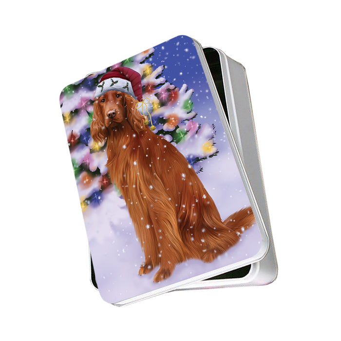 Winterland Wonderland Irish Setter Dog In Christmas Holiday Scenic Background Photo Storage Tin PITN53705