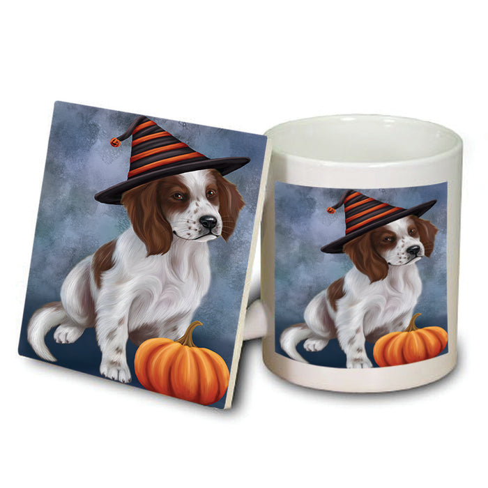 Happy Halloween Irish Setter Dog Wearing Witch Hat with Pumpkin Mug and Coaster Set MUC54779