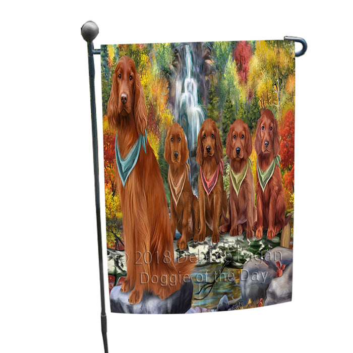 Scenic Waterfall Irish Setters Dog Garden Flag GFLG51899