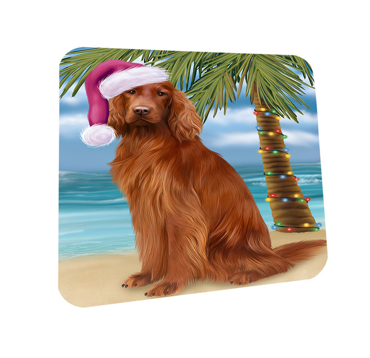 Summertime Happy Holidays Christmas Irish Setter Dog on Tropical Island Beach Coasters Set of 4 CST54394