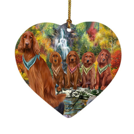 Scenic Waterfall Irish Setters Dog Heart Christmas Ornament HPOR51902