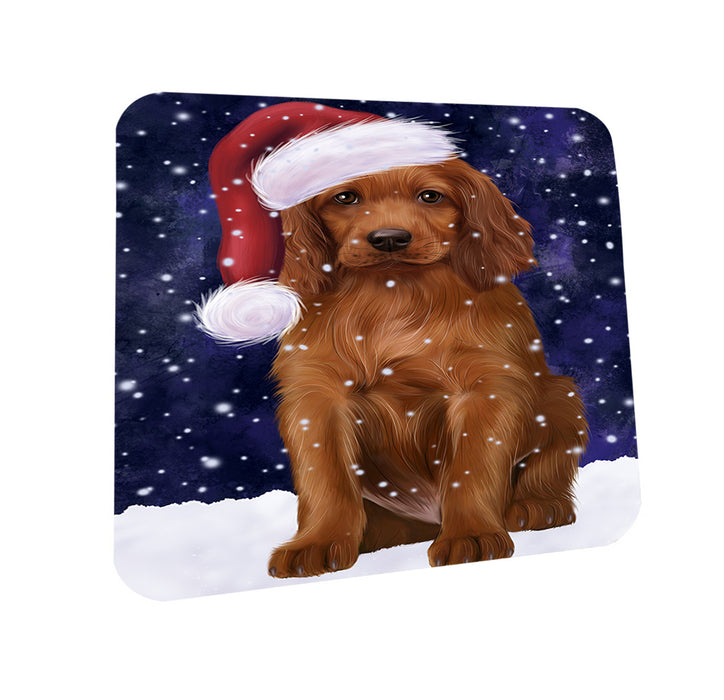 Let it Snow Christmas Holiday Irish Setter Dog Wearing Santa Hat Coasters Set of 4 CST54261