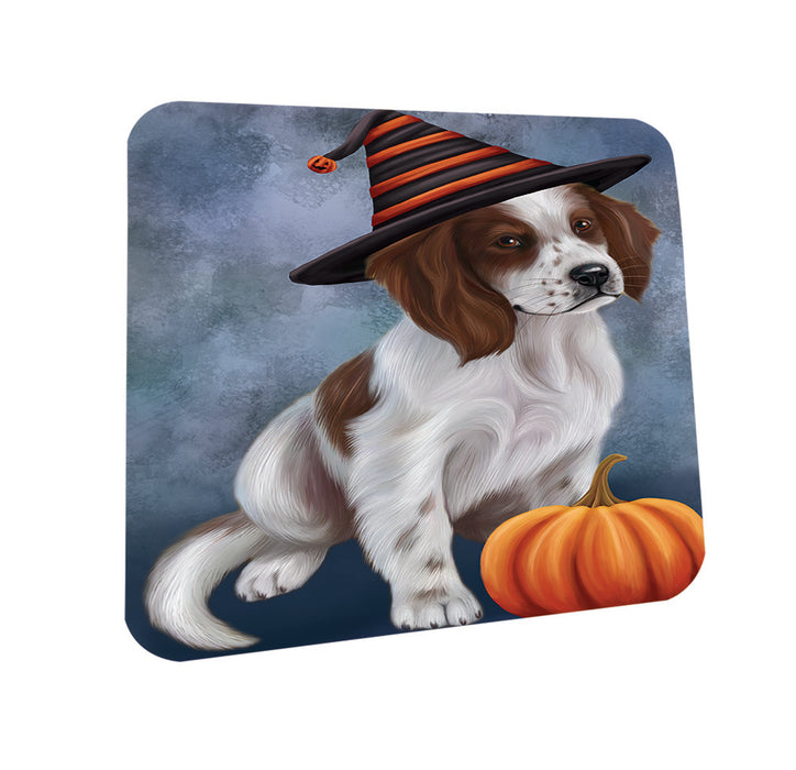Happy Halloween Irish Setter Dog Wearing Witch Hat with Pumpkin Coasters Set of 4 CST54745