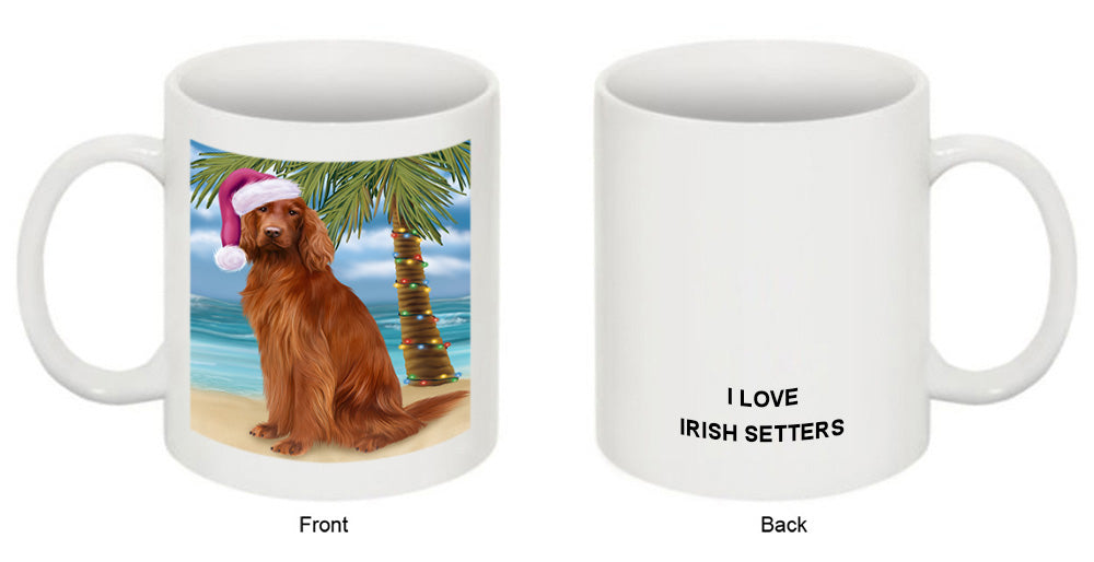Summertime Happy Holidays Christmas Irish Setter Dog on Tropical Island Beach Coffee Mug MUG49834
