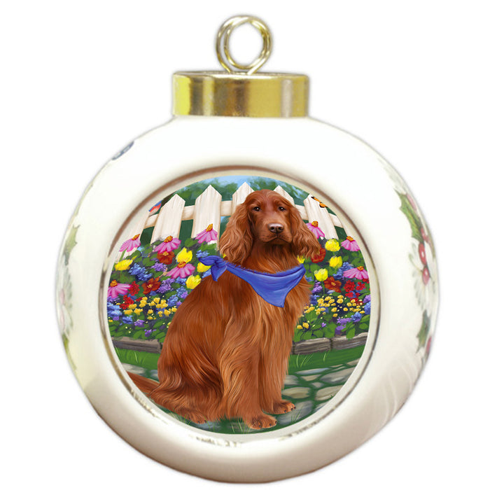 Spring Floral Irish Setter Dog Round Ball Christmas Ornament RBPOR52263