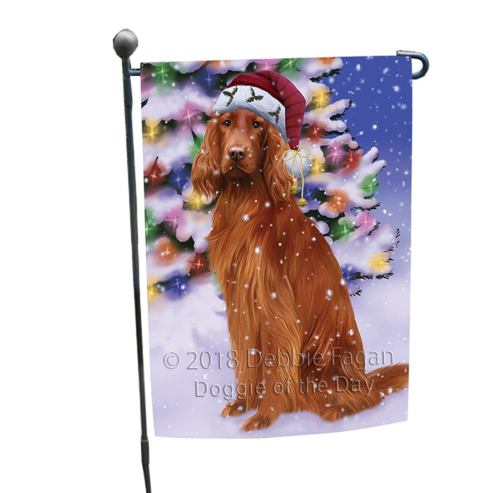 Winterland Wonderland Irish Setter Dog In Christmas Holiday Scenic Background Garden Flag GFLG53824