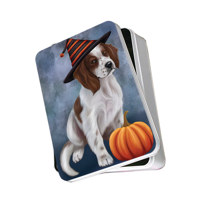 Happy Halloween Irish Setter Dog Wearing Witch Hat with Pumpkin Photo Storage Tin PITN54730