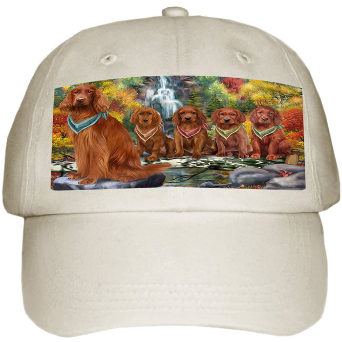 Scenic Waterfall Irish Setters Dog Ball Hat Cap HAT59439