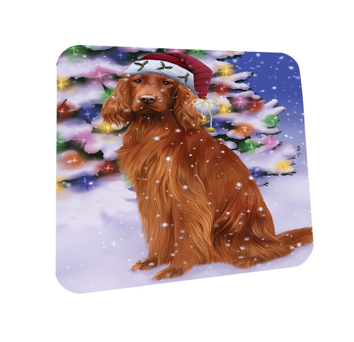 Winterland Wonderland Irish Setter Dog In Christmas Holiday Scenic Background Coasters Set of 4 CST53720