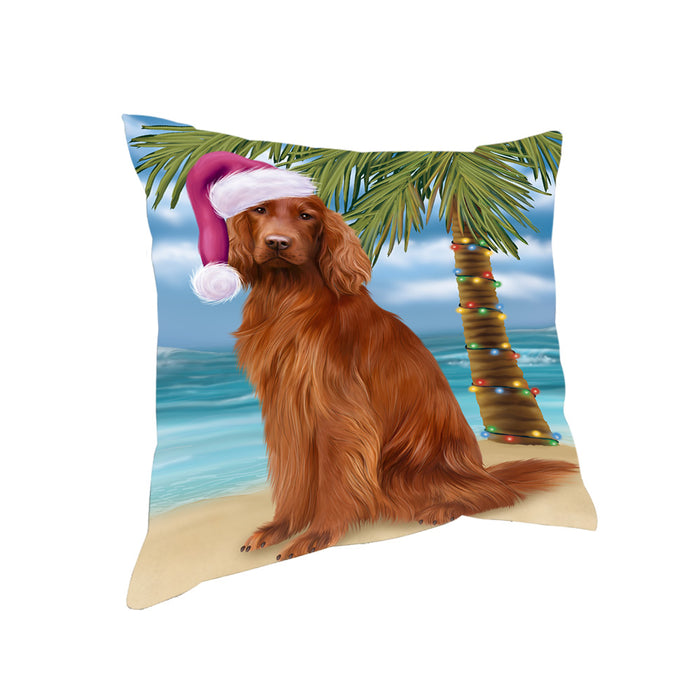 Summertime Happy Holidays Christmas Irish Setter Dog on Tropical Island Beach Pillow PIL74880