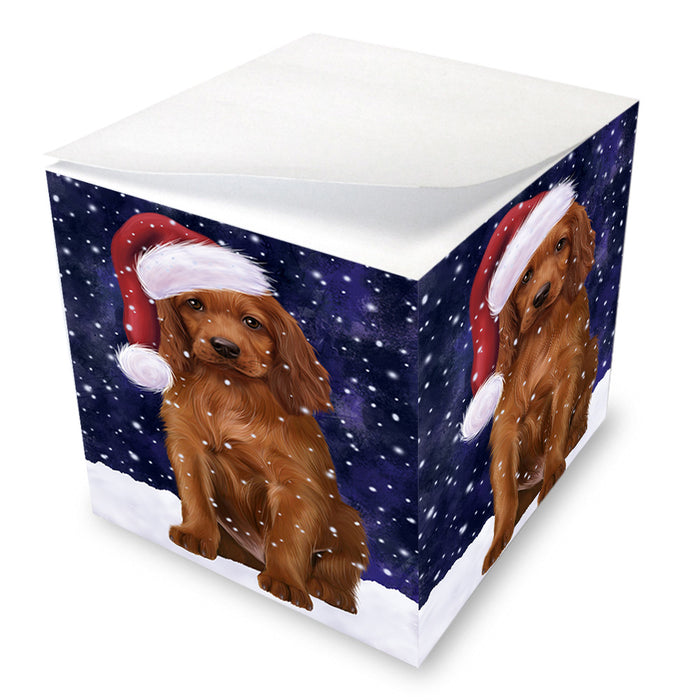 Let it Snow Christmas Holiday Irish Setter Dog Wearing Santa Hat Note Cube NOC55949