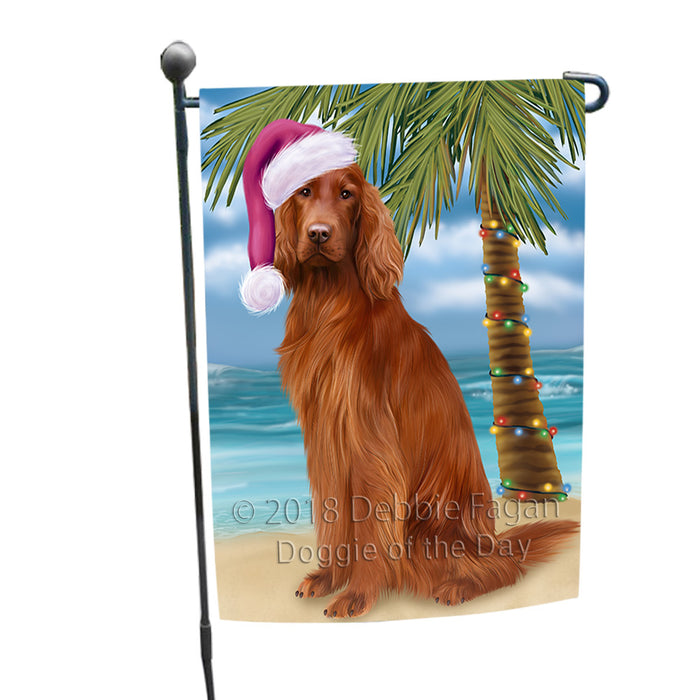 Summertime Happy Holidays Christmas Irish Setter Dog on Tropical Island Beach Garden Flag GFLG54626