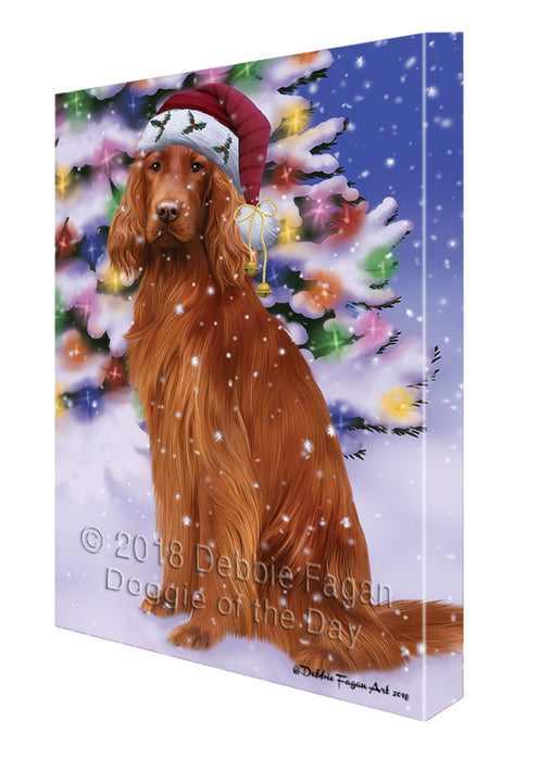 Winterland Wonderland Irish Setter Dog In Christmas Holiday Scenic Background Canvas Print Wall Art Décor CVS101708