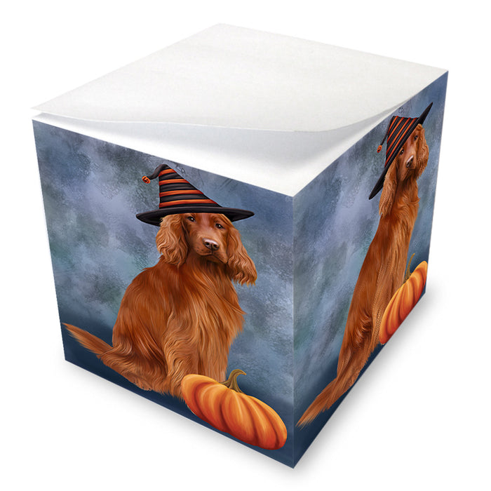 Happy Halloween Irish Setter Dog Wearing Witch Hat with Pumpkin Note Cube NOC56378