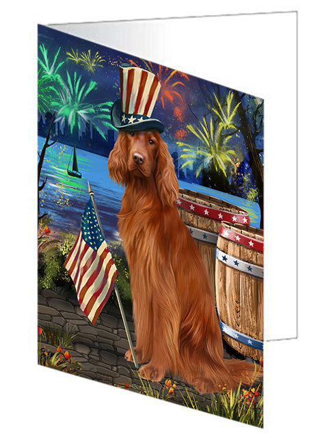 4th of July Independence Day Fireworks Irish Setter Dog at the Lake Handmade Artwork Assorted Pets Greeting Cards and Note Cards with Envelopes for All Occasions and Holiday Seasons GCD57548