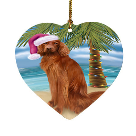 Summertime Happy Holidays Christmas Irish Setter Dog on Tropical Island Beach Heart Christmas Ornament HPOR54564