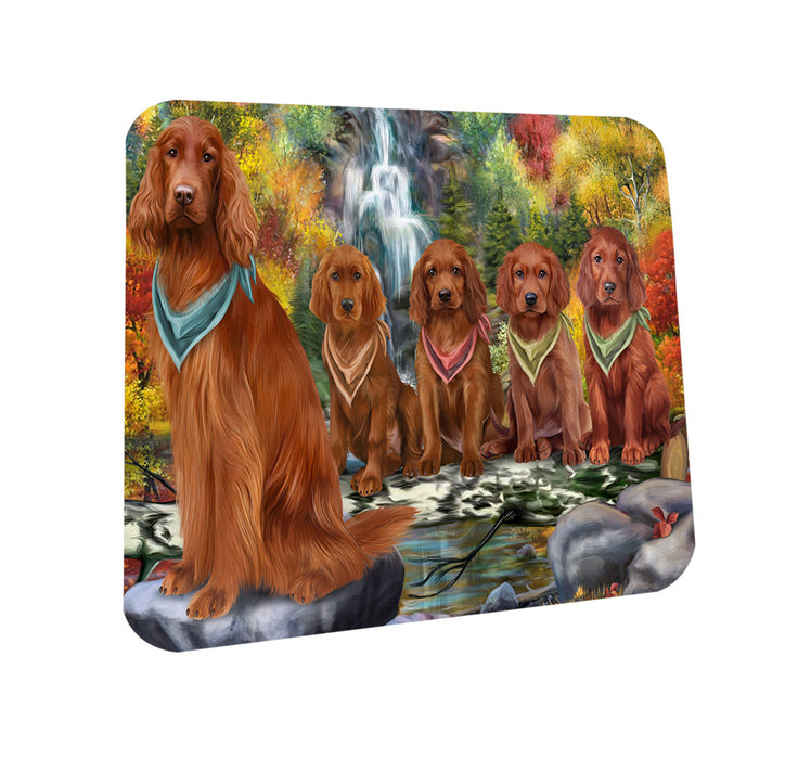 Scenic Waterfall Irish Setters Dog Coasters Set of 4 CST51861