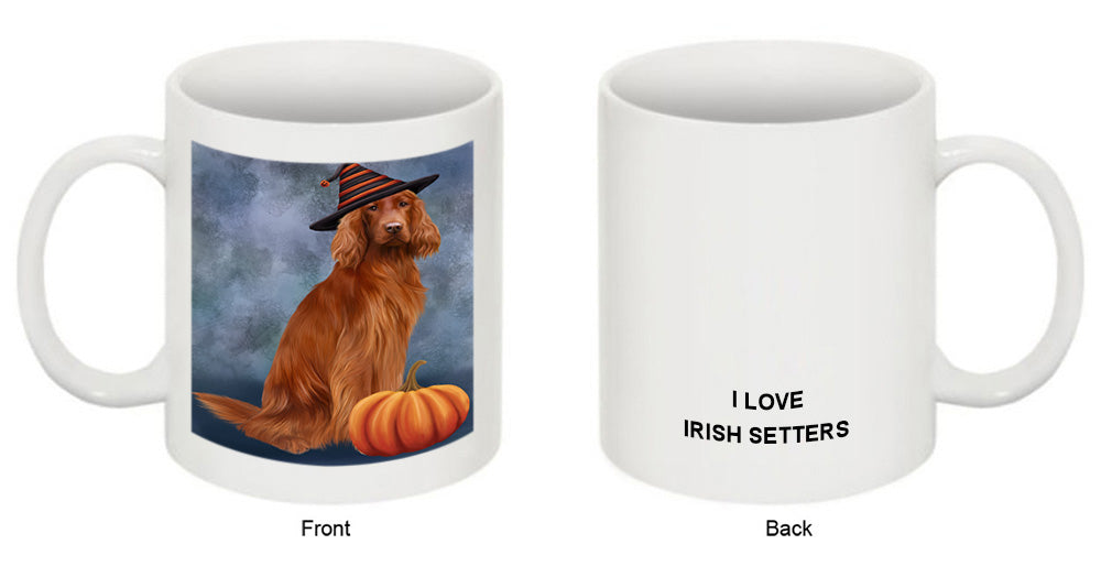 Happy Halloween Irish Setter Dog Wearing Witch Hat with Pumpkin Coffee Mug MUG50130