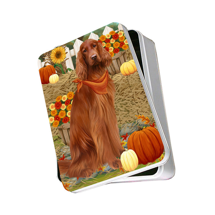 Fall Autumn Greeting Irish Setter Dog with Pumpkins Photo Storage Tin PITN52334