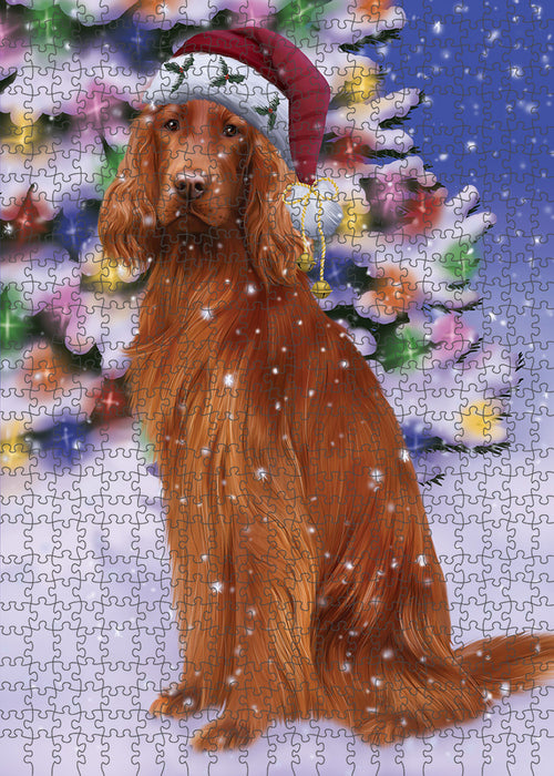 Winterland Wonderland Irish Setter Dog In Christmas Holiday Scenic Background Puzzle  PUZL82204