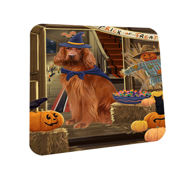 Enter at Own Risk Trick or Treat Halloween Irish Setter Dog Coasters Set of 4 CST53117