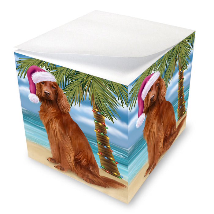Summertime Happy Holidays Christmas Irish Setter Dog on Tropical Island Beach Note Cube NOC56082
