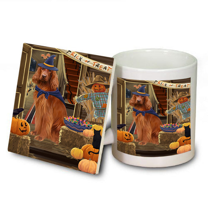 Enter at Own Risk Trick or Treat Halloween Irish Setter Dog Mug and Coaster Set MUC53151