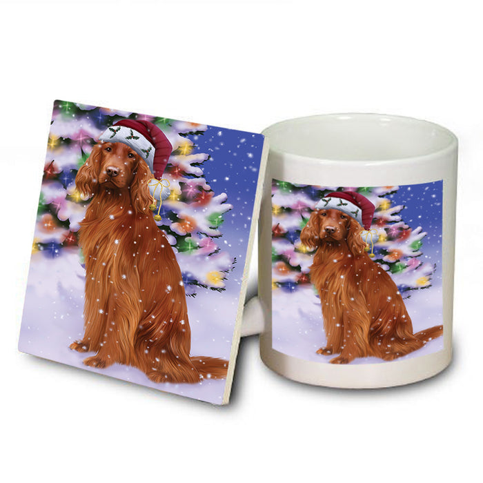 Winterland Wonderland Irish Setter Dog In Christmas Holiday Scenic Background Mug and Coaster Set MUC53754