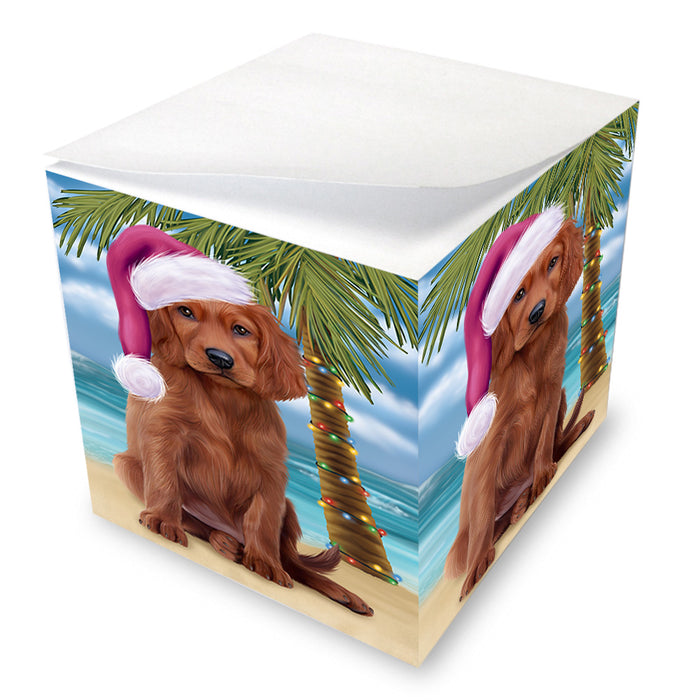 Summertime Happy Holidays Christmas Irish Setter Dog on Tropical Island Beach Note Cube NOC56083