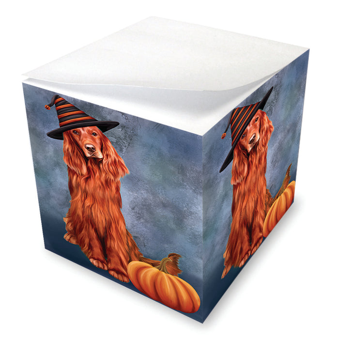 Happy Halloween Irish Setter Dog Wearing Witch Hat with Pumpkin Note Cube NOC56434