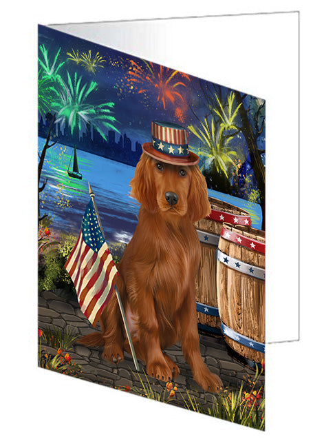 4th of July Independence Day Fireworks Irish Setter Dog at the Lake Handmade Artwork Assorted Pets Greeting Cards and Note Cards with Envelopes for All Occasions and Holiday Seasons GCD57551