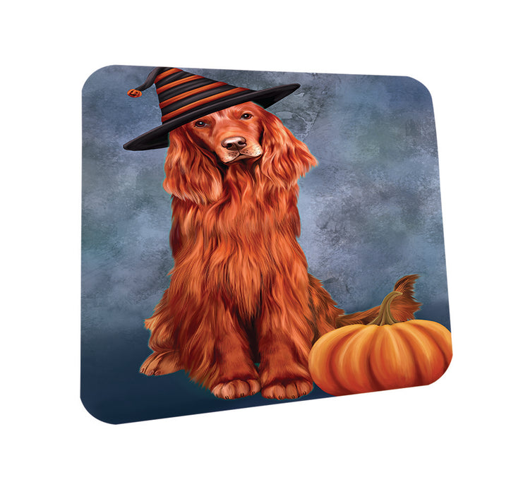 Happy Halloween Irish Setter Dog Wearing Witch Hat with Pumpkin Coasters Set of 4 CST54746