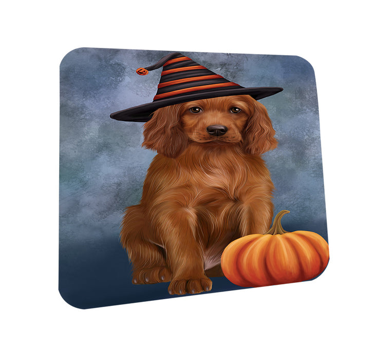 Happy Halloween Irish Setter Dog Wearing Witch Hat with Pumpkin Coasters Set of 4 CST54691
