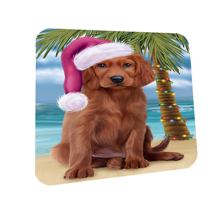 Summertime Happy Holidays Christmas Irish Setter Dog on Tropical Island Beach Coasters Set of 4 CST54395