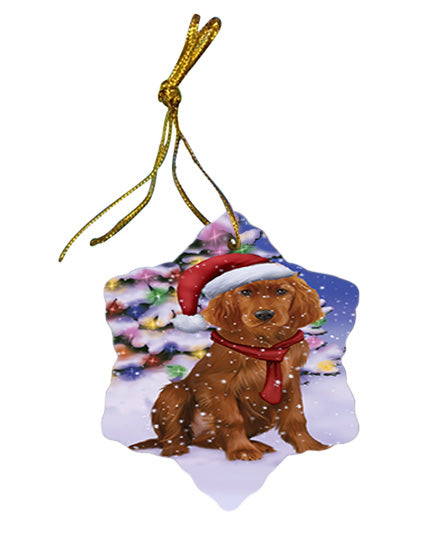 Winterland Wonderland Irish Setter Dog In Christmas Holiday Scenic Background Star Porcelain Ornament SPOR53754