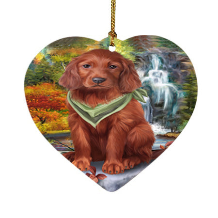 Scenic Waterfall Irish Setter Dog Heart Christmas Ornament HPOR51903