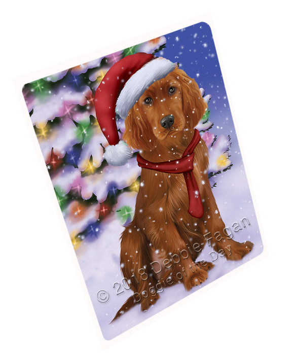 Winterland Wonderland Irish Setter Dog In Christmas Holiday Scenic Background Large Refrigerator / Dishwasher Magnet RMAG83460