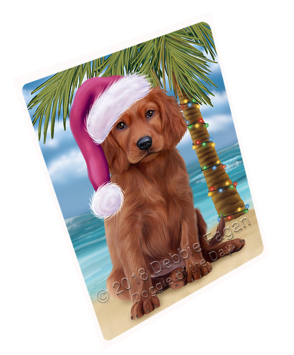 Summertime Happy Holidays Christmas Irish Setter Dog on Tropical Island Beach Large Refrigerator / Dishwasher Magnet RMAG88272