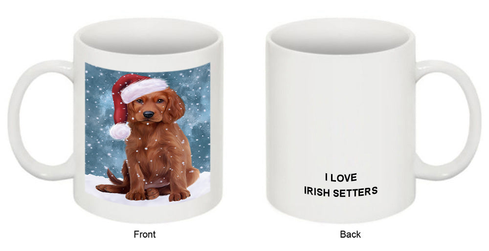 Let it Snow Christmas Holiday Irish Setter Dog Wearing Santa Hat Coffee Mug MUG49702