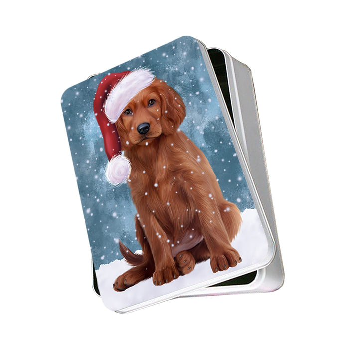 Let it Snow Christmas Holiday Irish Setter Dog Wearing Santa Hat Photo Storage Tin PITN54247