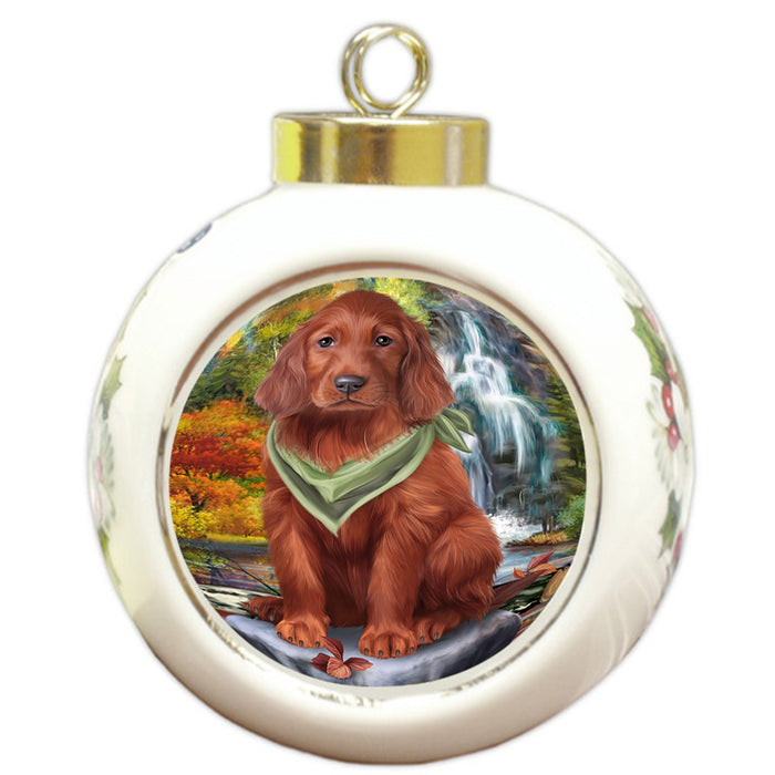 Scenic Waterfall Irish Setter Dog Round Ball Christmas Ornament RBPOR51903