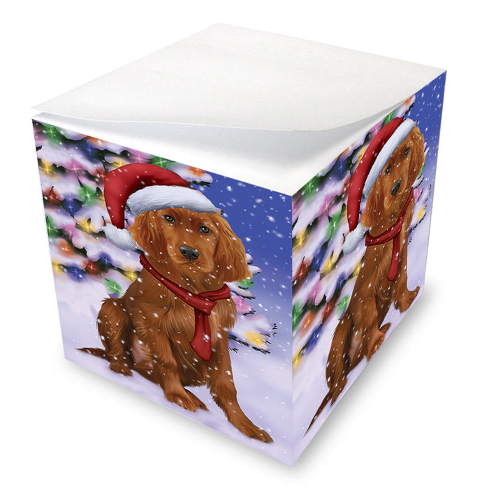Winterland Wonderland Irish Setter Dog In Christmas Holiday Scenic Background Note Cube NOC55409