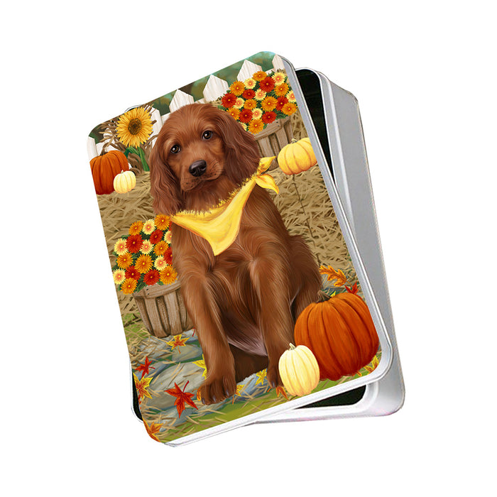 Fall Autumn Greeting Irish Setter Dog with Pumpkins Photo Storage Tin PITN52335