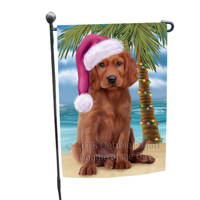 Summertime Happy Holidays Christmas Irish Setter Dog on Tropical Island Beach Garden Flag GFLG54627