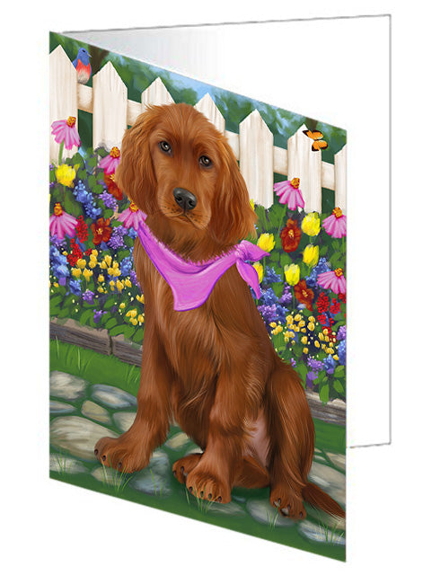 Spring Floral Irish Setter Dog Handmade Artwork Assorted Pets Greeting Cards and Note Cards with Envelopes for All Occasions and Holiday Seasons GCD60821