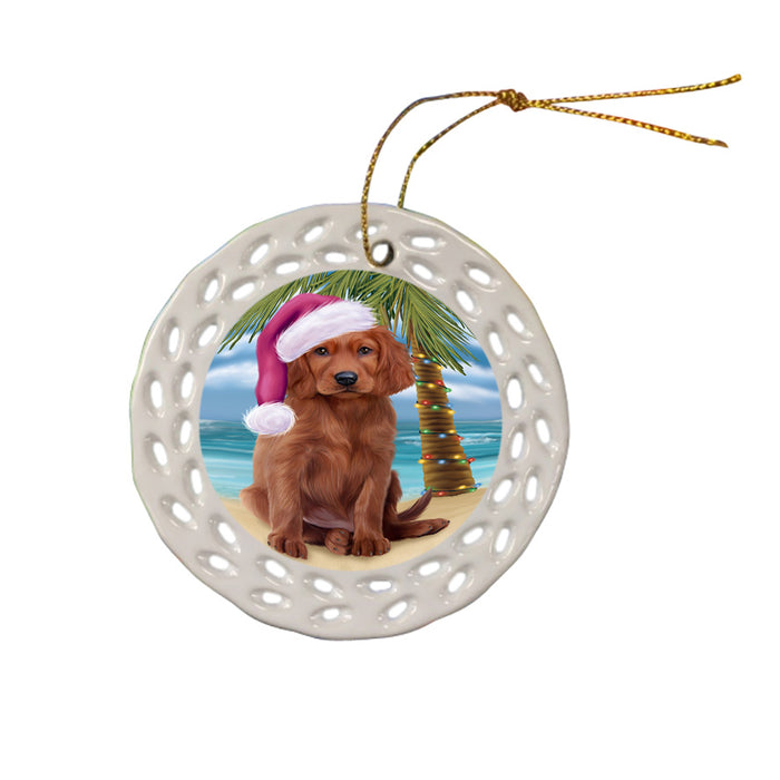 Summertime Happy Holidays Christmas Irish Setter Dog on Tropical Island Beach Ceramic Doily Ornament DPOR54565