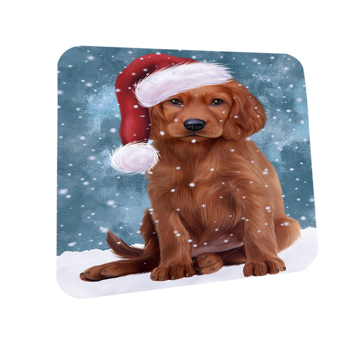 Let it Snow Christmas Holiday Irish Setter Dog Wearing Santa Hat Coasters Set of 4 CST54262