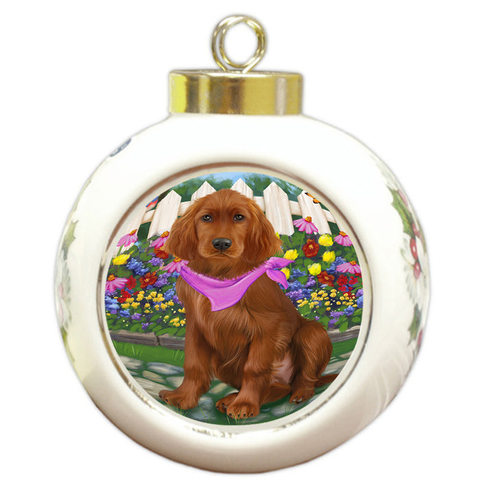 Spring Floral Irish Setter Dog Round Ball Christmas Ornament RBPOR52264
