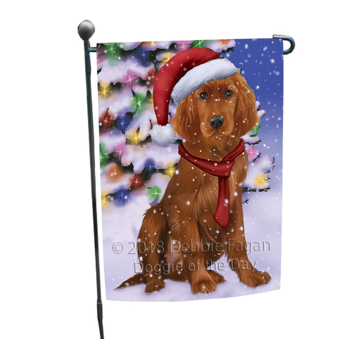 Winterland Wonderland Irish Setter Dog In Christmas Holiday Scenic Background Garden Flag GFLG53825