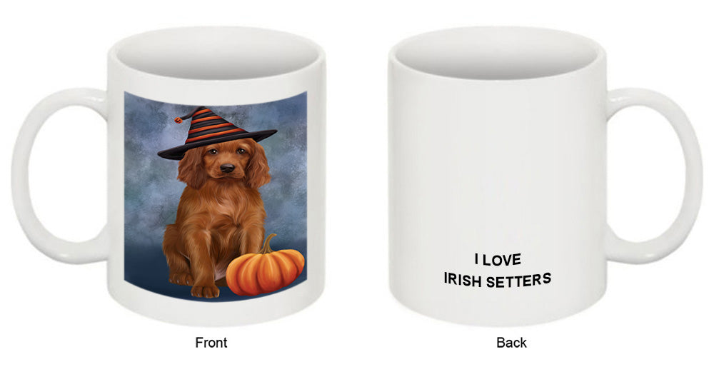 Happy Halloween Irish Setter Dog Wearing Witch Hat with Pumpkin Coffee Mug MUG50131